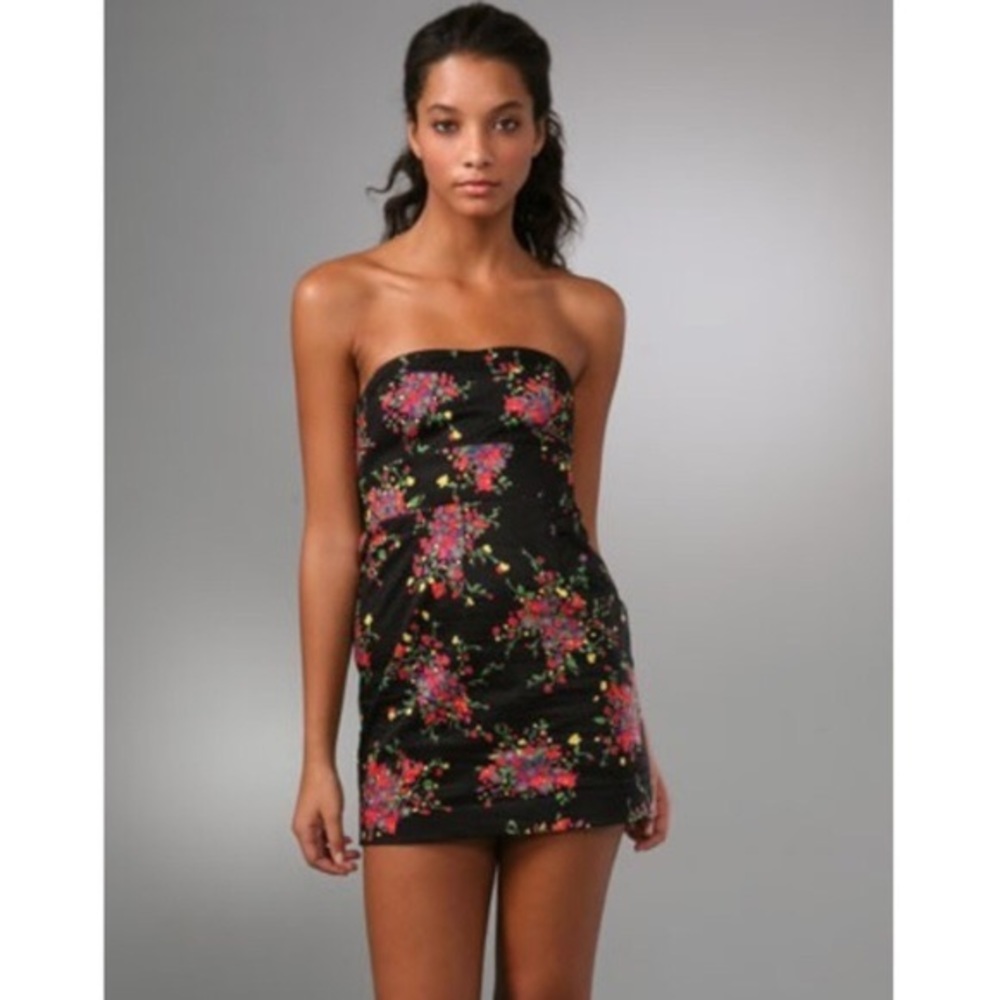 Free People Strapless Floral Print Mini Dress NWOT - Picture 2 of 5